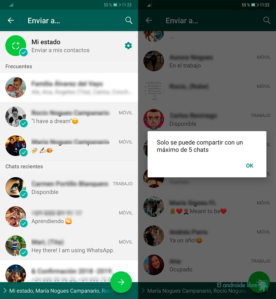WhatsApp further limits the option to share: maximum 5 chats