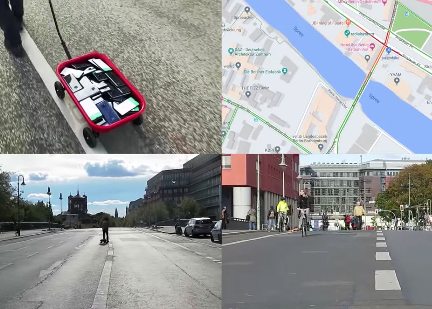 A user simulates a traffic jam on Google Maps with 99 mobiles and a cart