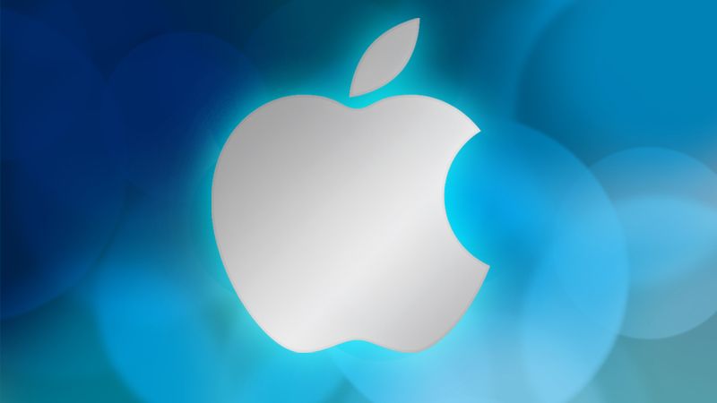 apple logo on blue abstract